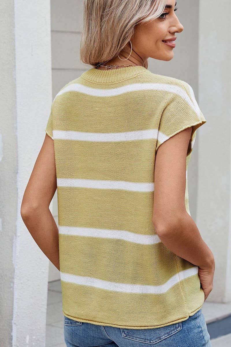 CWTBLS02499_STRIPED CREW NECK SLEEVELESS KNIT TANK