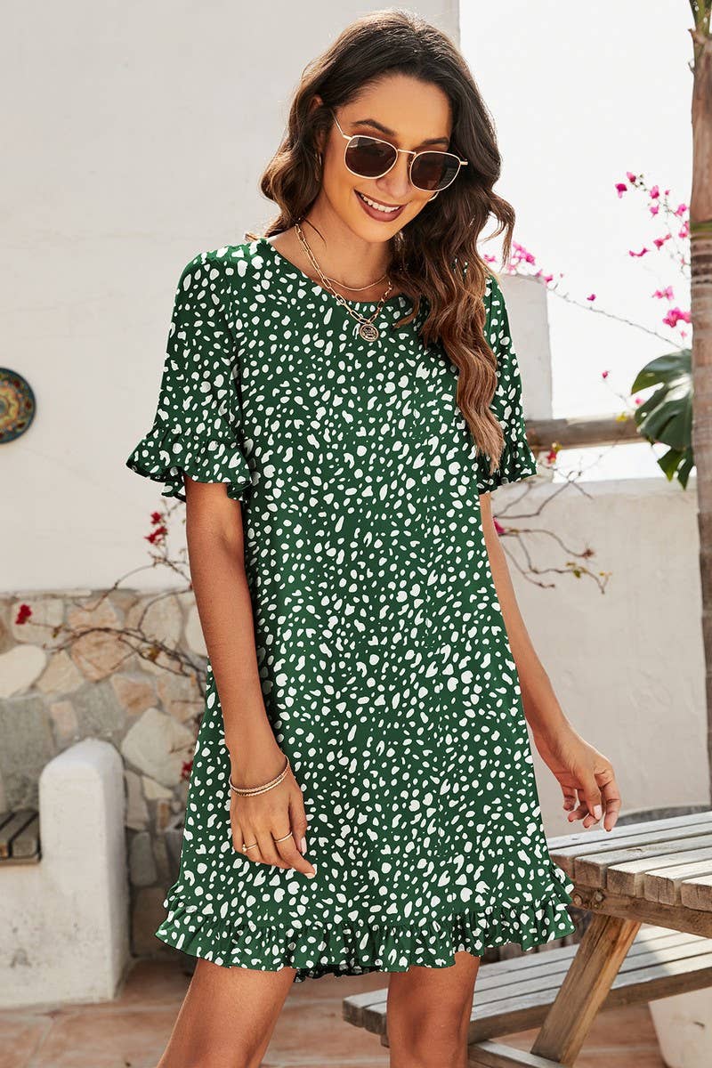 CWDSD2705_V-Neck Short Sleeve Print Dresses