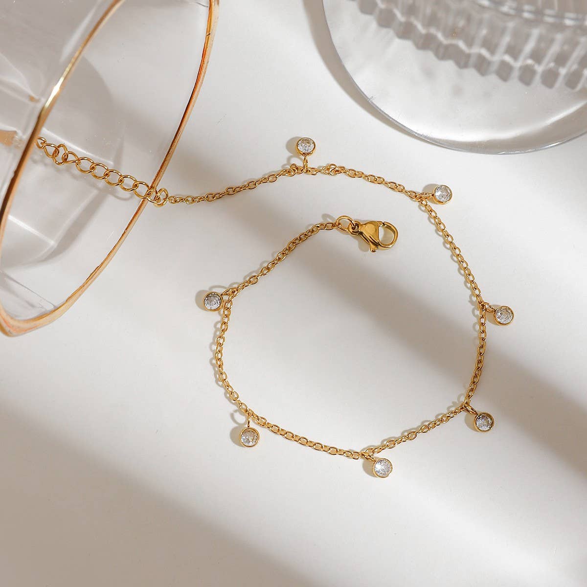 Fashion 18K Gold Zircon Stainless Steel Anklet_CWAJE4789