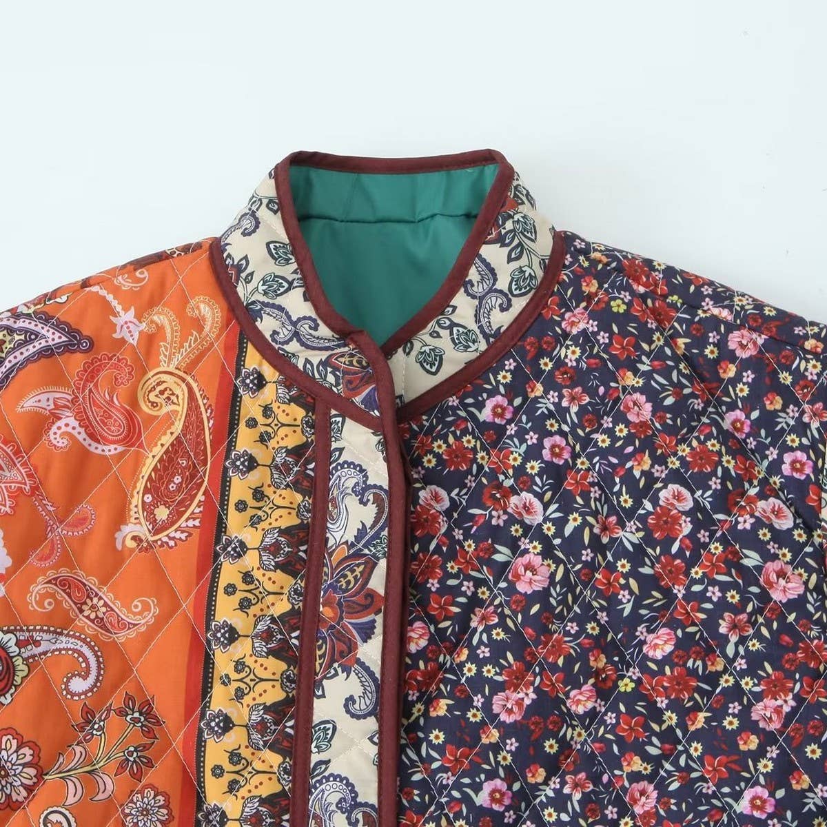 VINTAGE PRINT LOOSE FIT QUILTED JACKET WITH POCKET