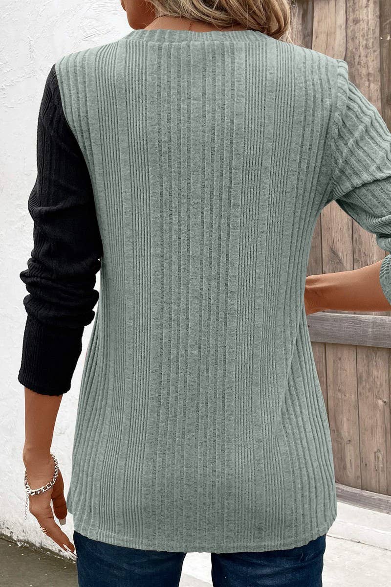 CWTBLL3195_COLORBLOCK CONTRAST BUTTON-DOWN SLIT CASUAL TOP