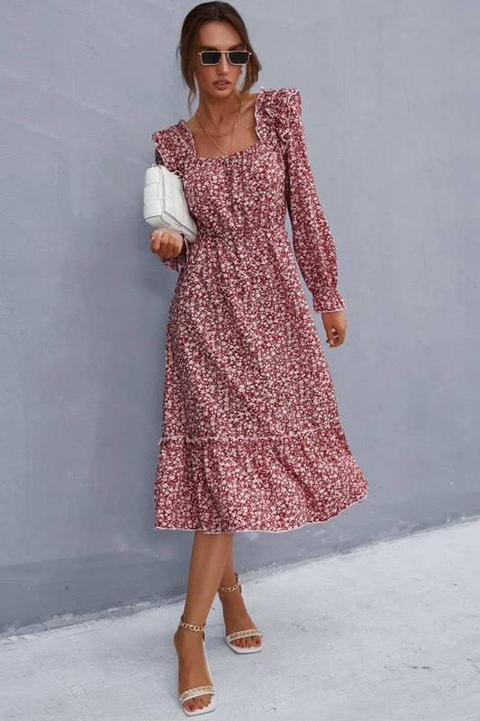 CWDSD2751_Sweetheart Neck Long Sleeve Print Dresses