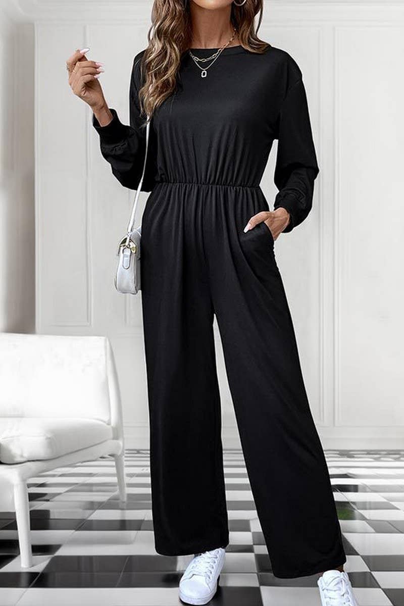 CWSS1083_CASUAL SOLID COLOR HIGH WAIST LONG SLEEVE JUMPSUIT