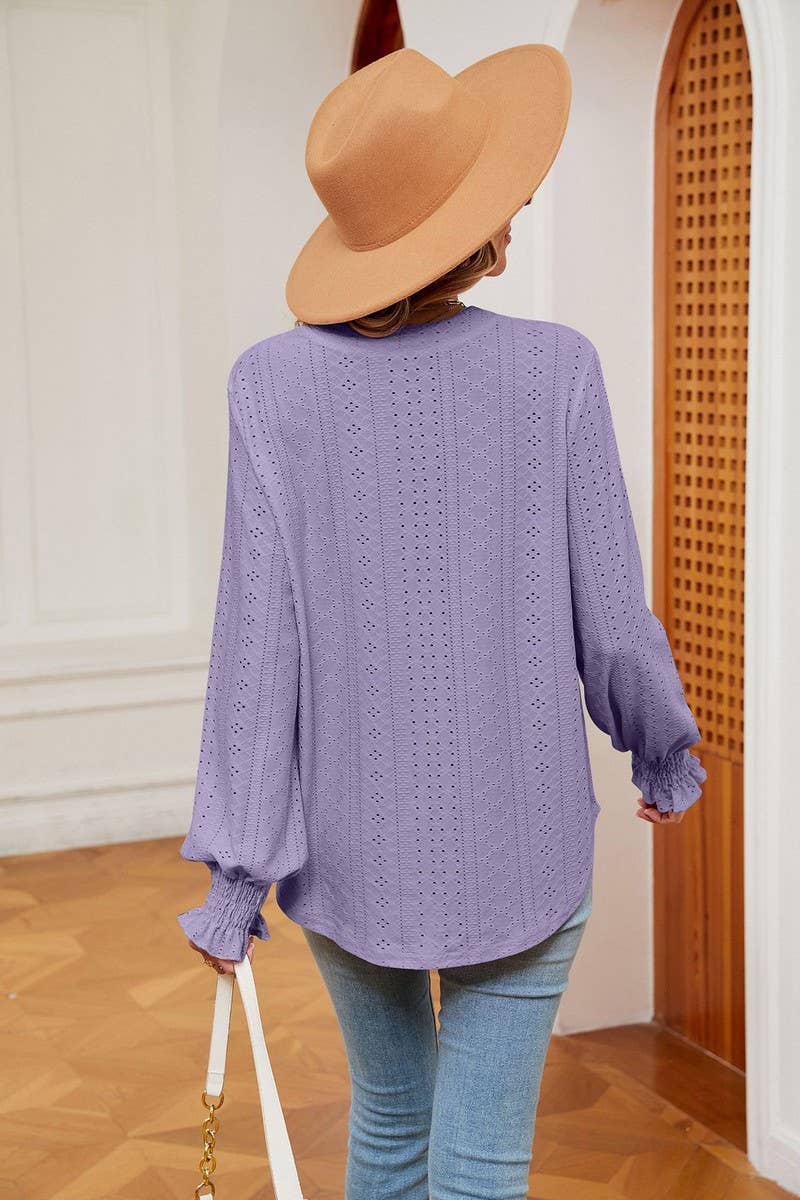 CWTBLL2377_SOLID COLOR V-NECK LOOSE LONG-SLEEVED PULLOVER