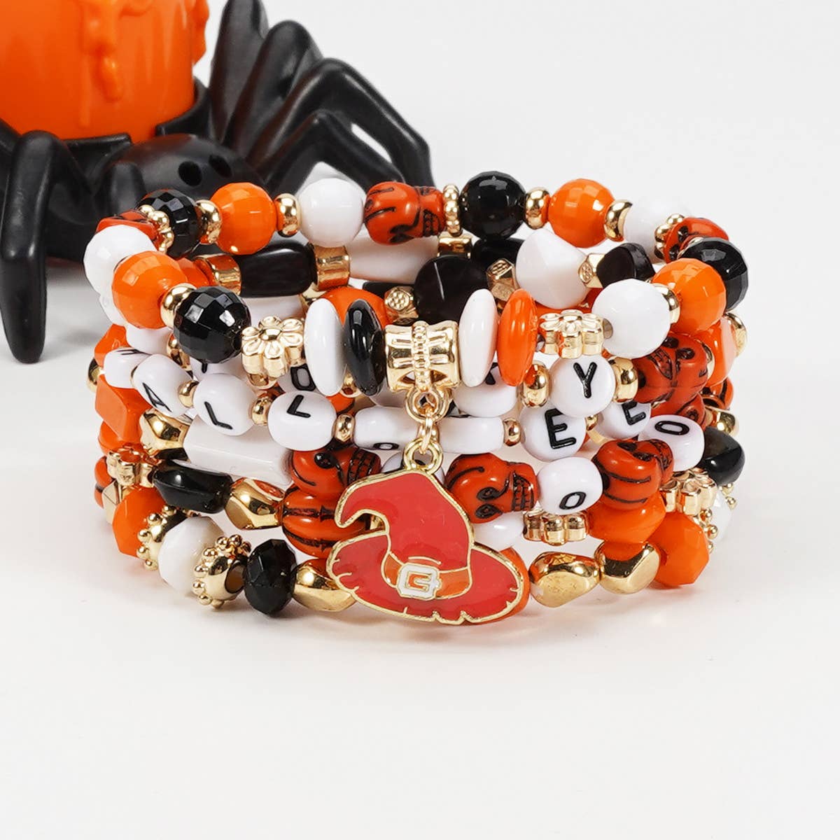 HALLOWEEN PUMPKIN GHOST BEADED BRACELET