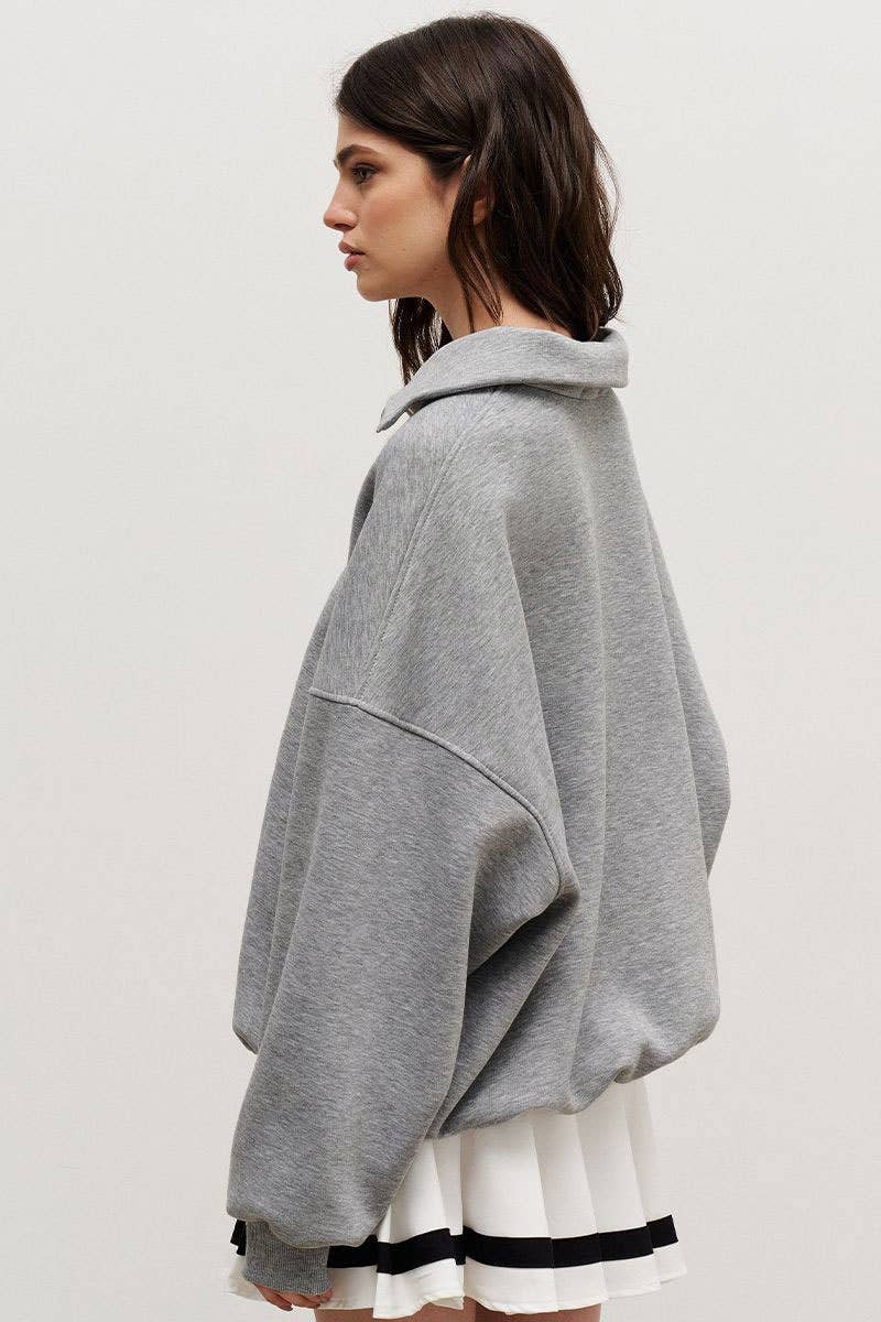 CWTBLL1670_FALL LAPEL ZIP-UP LONG-SLEEVED BAGGY TOP