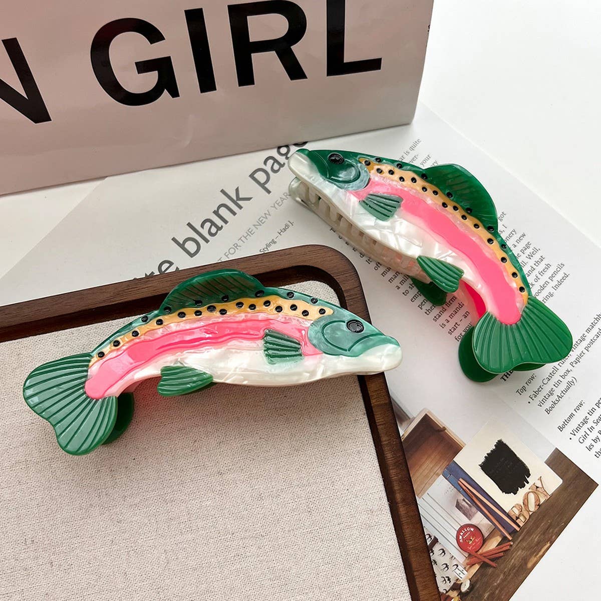 Rainbow Trout Acetate Hair Claw - Cute Shark Clip_CWAHA5711