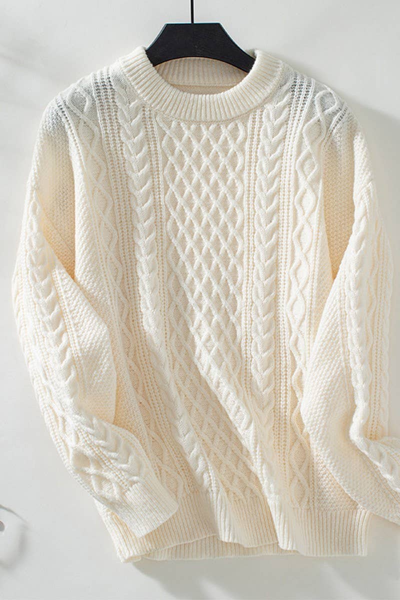 CWOSWL2843_TWISTED CREW NECK SOLID COLOR KNITTED SWEATER