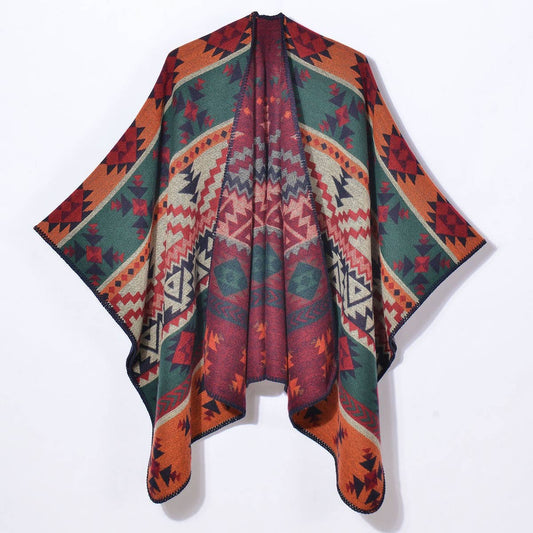 RETRO GEOMETRIC PATTERN CARDIGAN SHAWL_CWASC0949