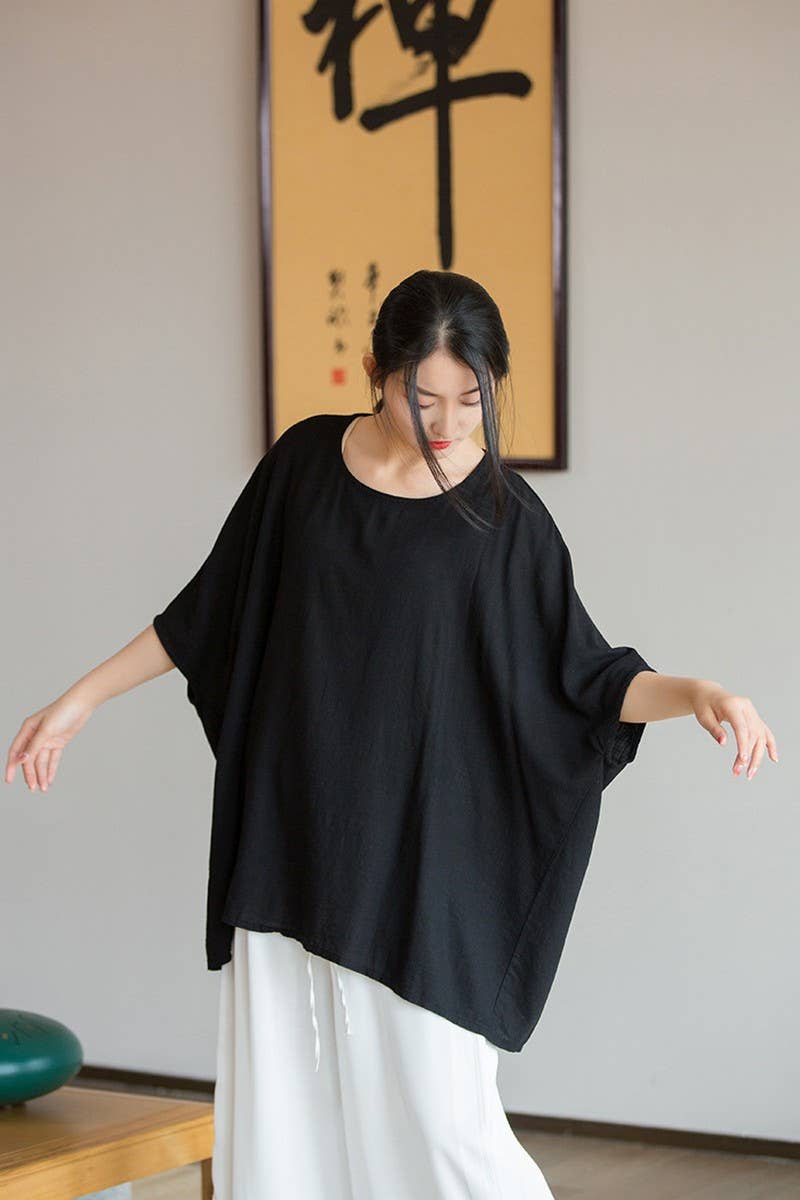 CWTBLS1454_LINEN BATWING SLEEVE SUN PROTECTION TOP