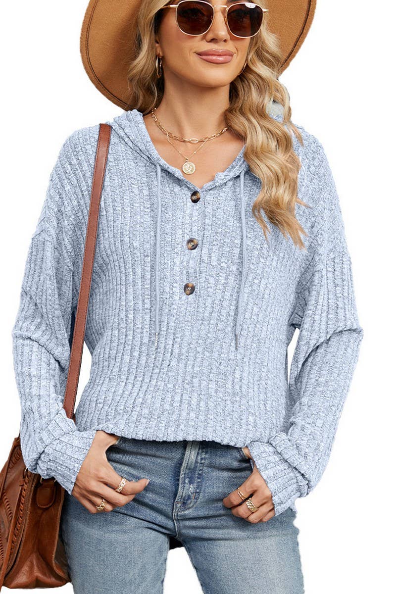 CWOHOL1093_SOLID COLOR HOODED BUTTON LOOSE SWEATSHIRT