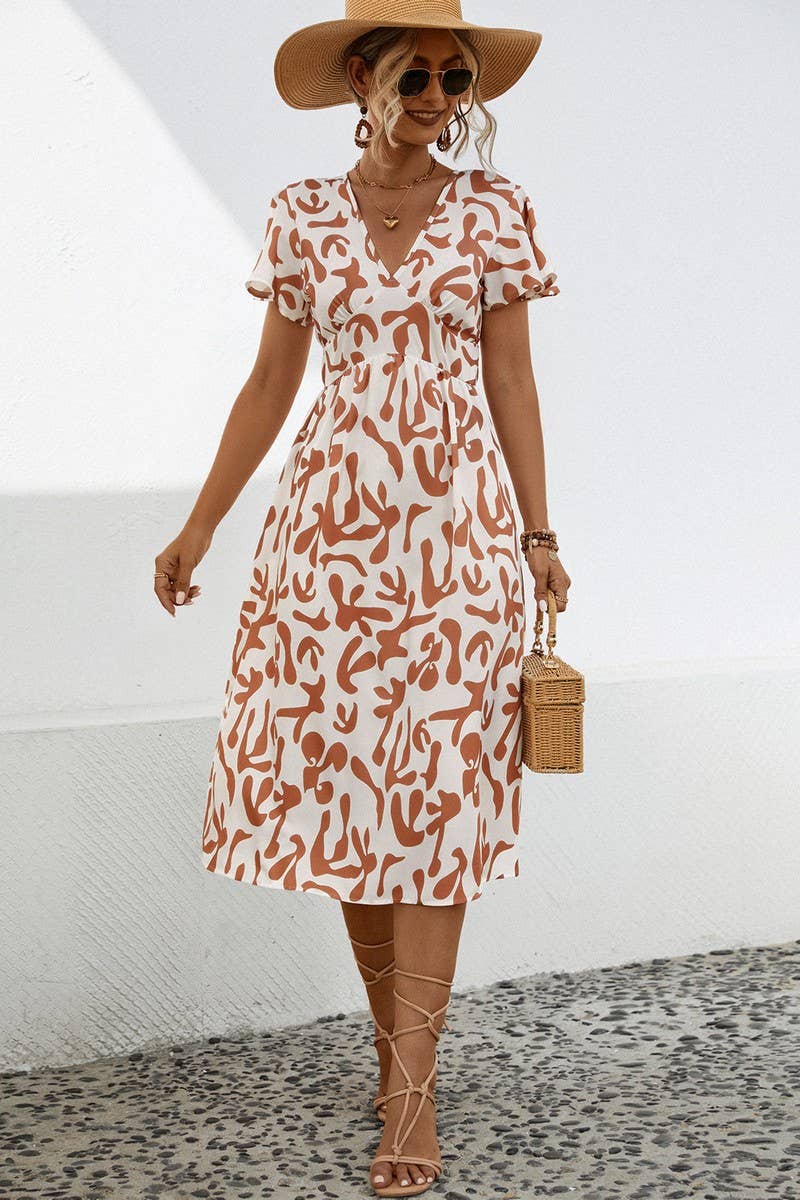 CWDSD7114_SUMMER COMFORTABLE CASUAL V-NECK DRESS