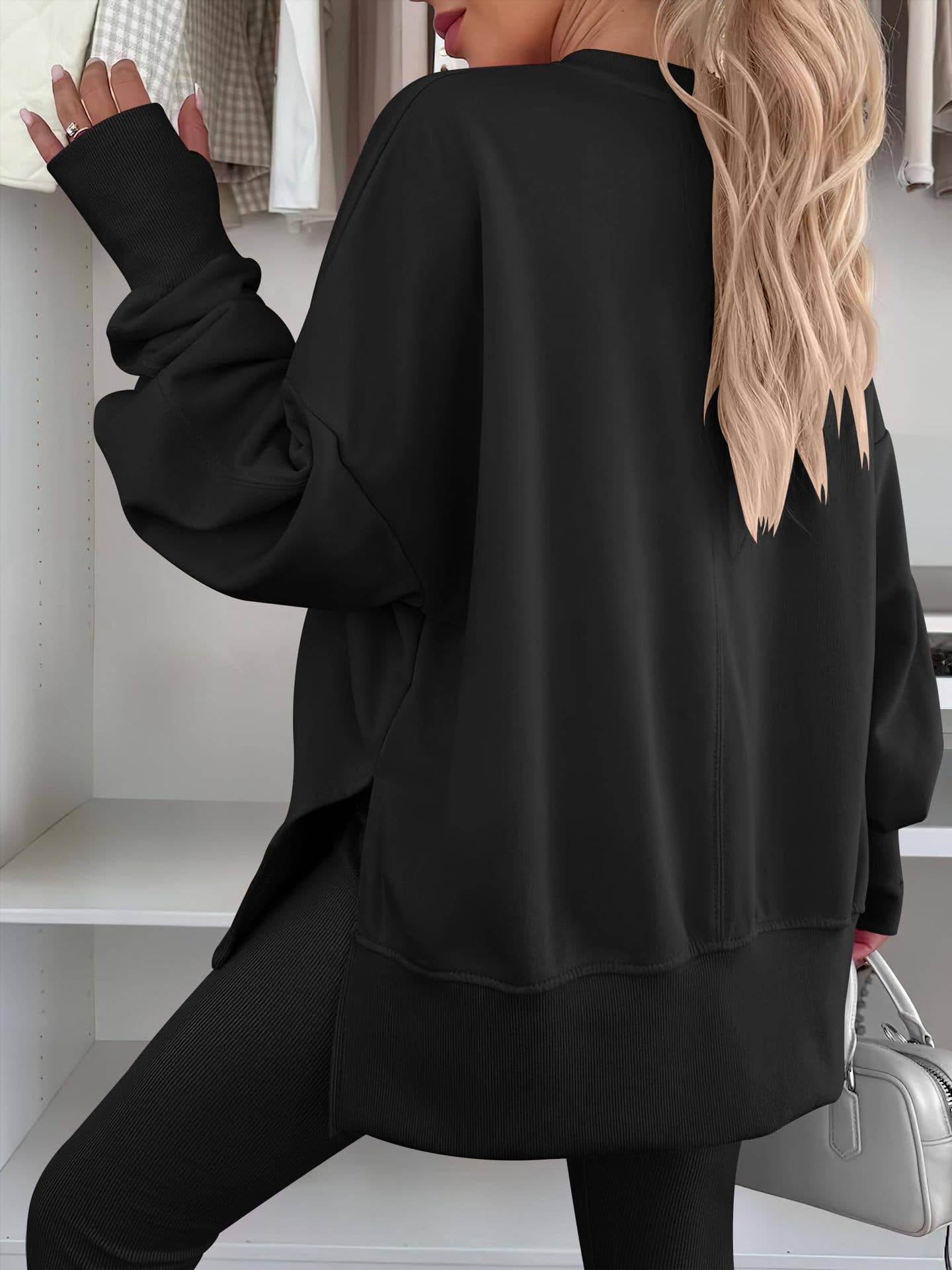 Casual round-neck loose sporty split sweatshirt