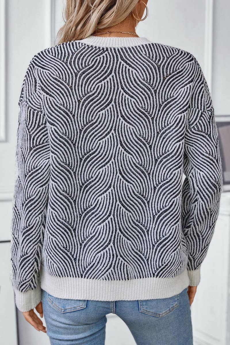 CWOSWL2832_RETRO CASUAL CONTRAST STRIPED KNITTED SWEATER