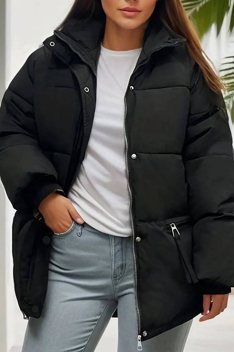 CWOCO0605_STAND COLLAR THICKENED SOLID COLOR COTTON COAT