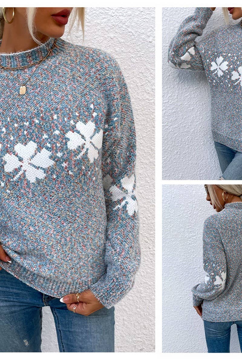 CWOSWL2566_CASUAL HALF TURTLENECK PULLOVER SNOWFLAKE CARDIGA