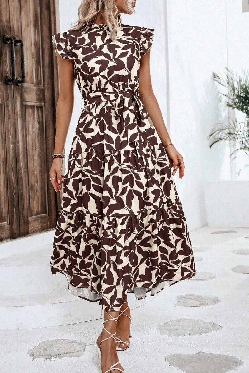 CWDMD2748_SUMMER WOODEN EAR LACE PRINTED DRESS LONG