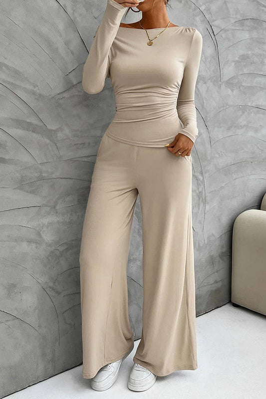 CWSTB1007_SLIM-FIT LONG-SLEEVED TOP AND WIDE-LEG PANTS SET