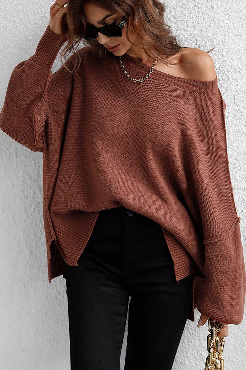 CWOSWL610 Oversized Long Sleeve Crew Neck Pullover Sweater