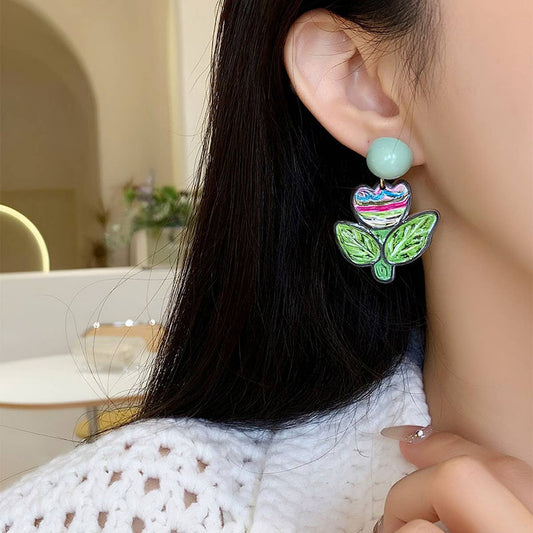 CONTRAST COLOR GRAFFITI FLOWER EARRINGS