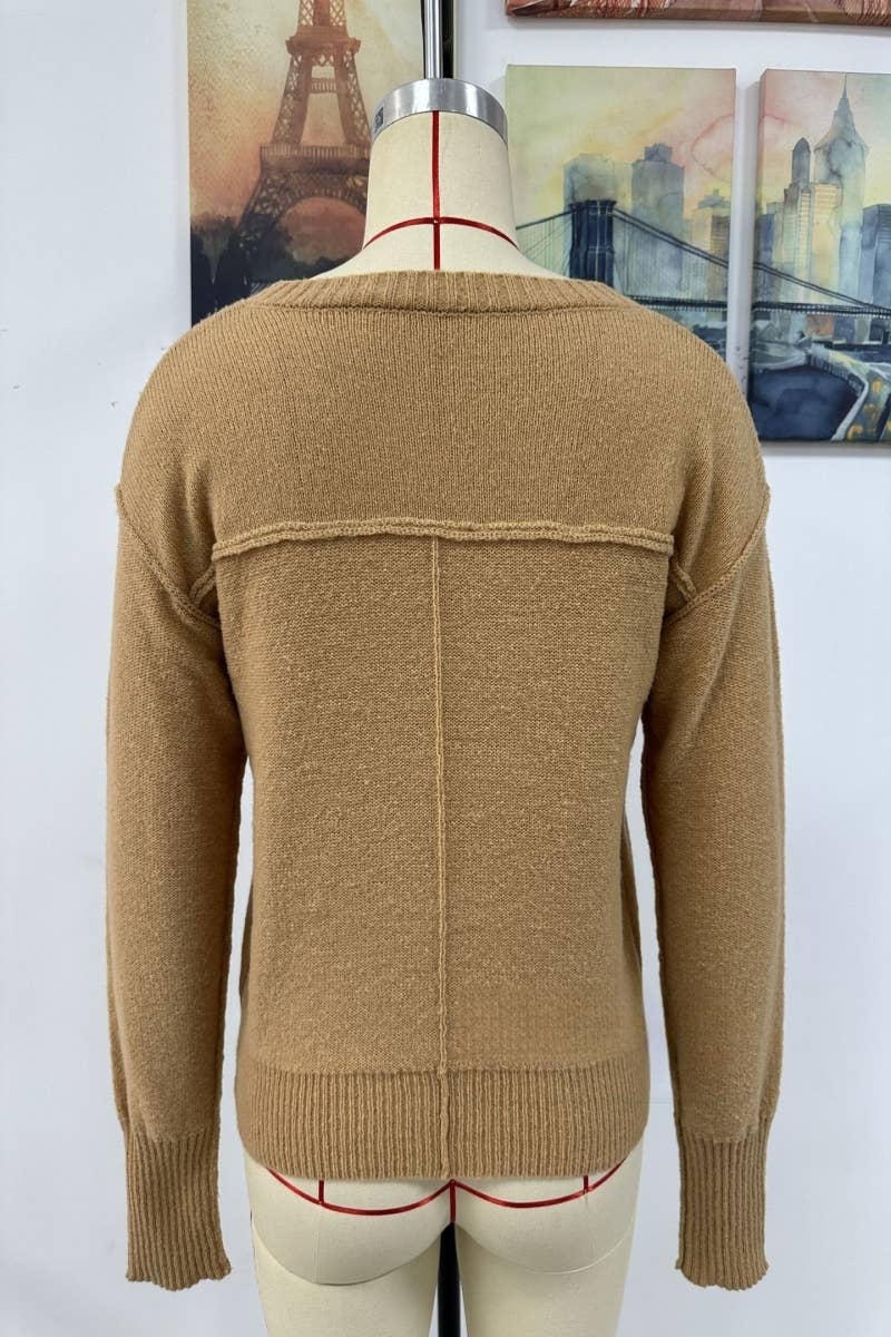 CWOSWL606  Long Sleeve Casual V-Neck Pullover Sweater