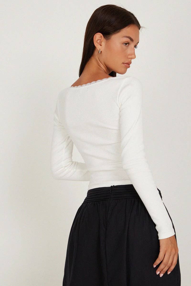 CWTTL2054_U-NECK SLIM LACE SPLICING HOT GIRL SLIM TOP