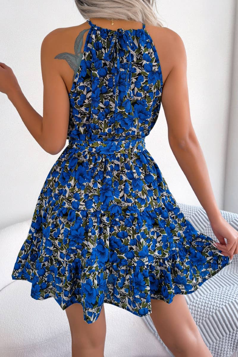 CWDSD4681_SUMMER CASUAL RUFFLED FLORAL SWING DRESS SHORT