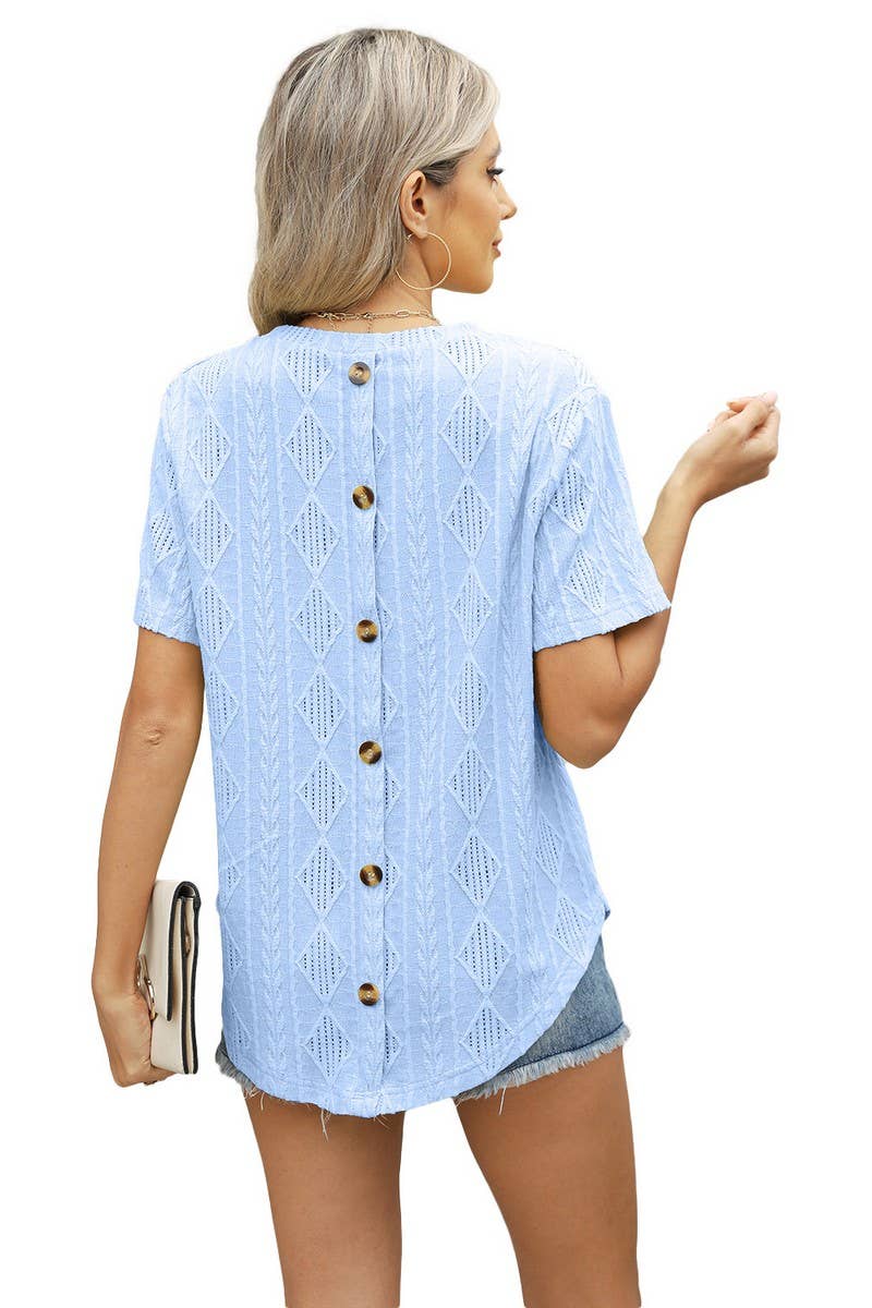 CWTBLS1705_BUTTON-BACK JACQUARD SHORT-SLEEVED TOP