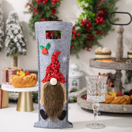 CWMM10294_CHRISTMAS REINDEER GNOME WINE BOTTLE COVER