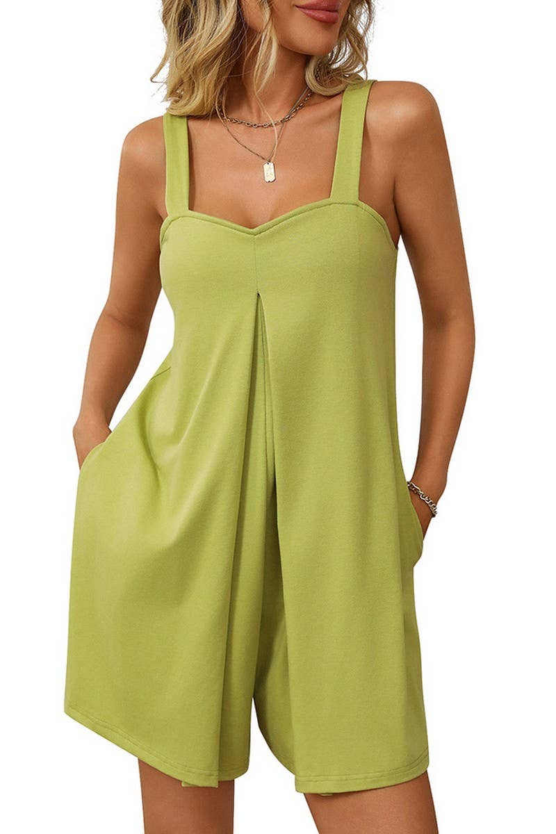 CWSJS1391_SOLID COLOR LOOSE CASUAL SUSPENDER JUMPSUIT