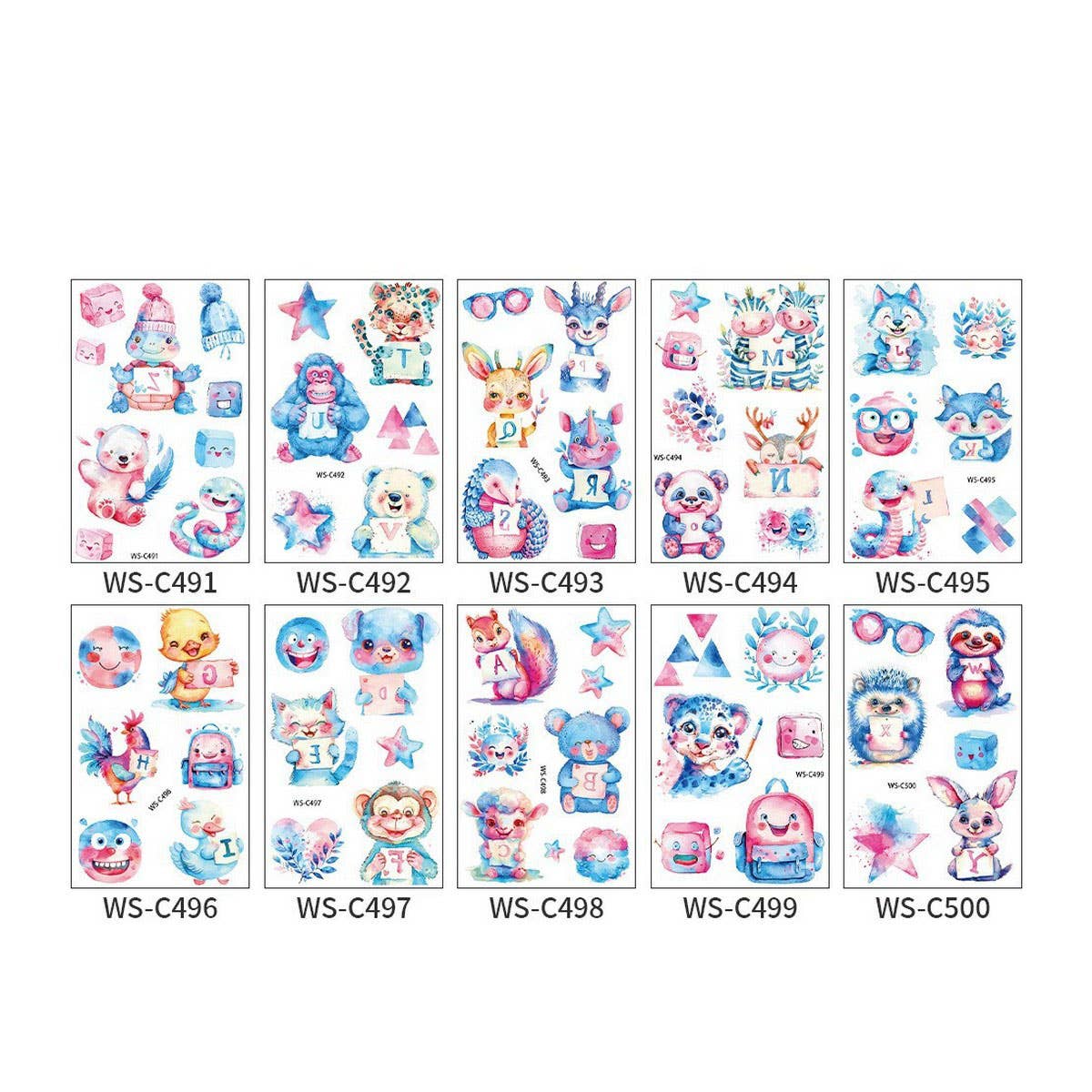 Kids Cartoon Animal Tattoo Stickers Set Waterproof