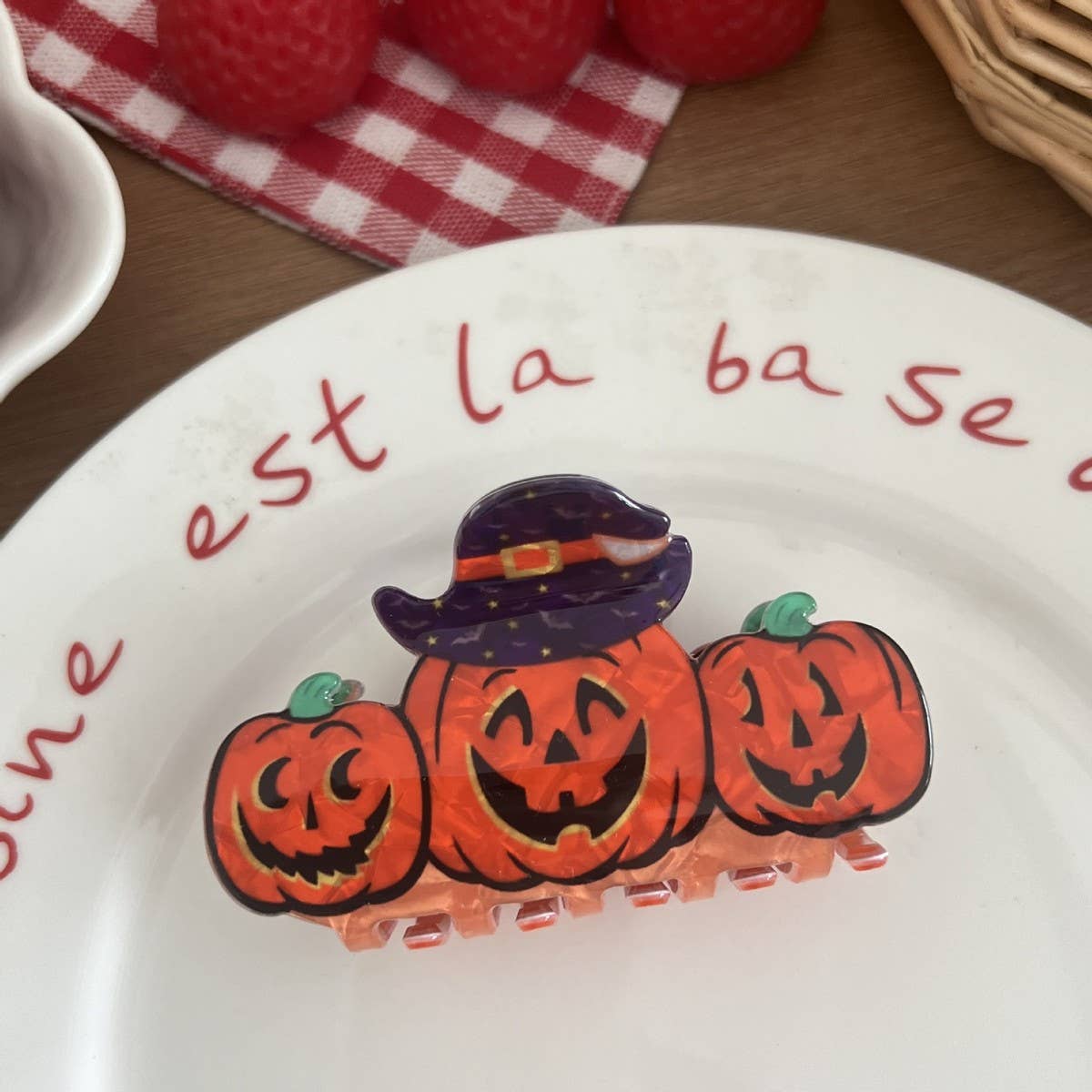 CWAHA07708_HALLOWEEN PUMPKIN GHOST CLAW HAIR CLIP