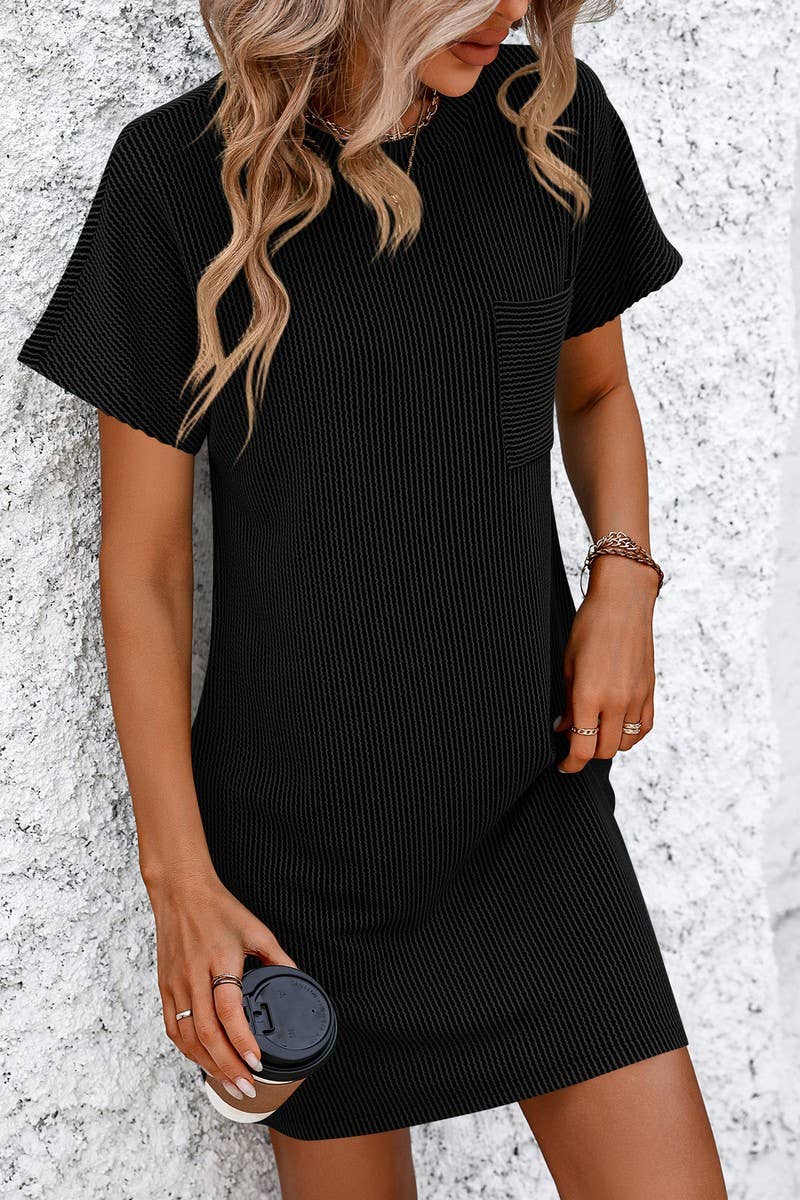 CWDSD4156_CASUAL COLOR CONTRAST TWIST POCKET DRESS