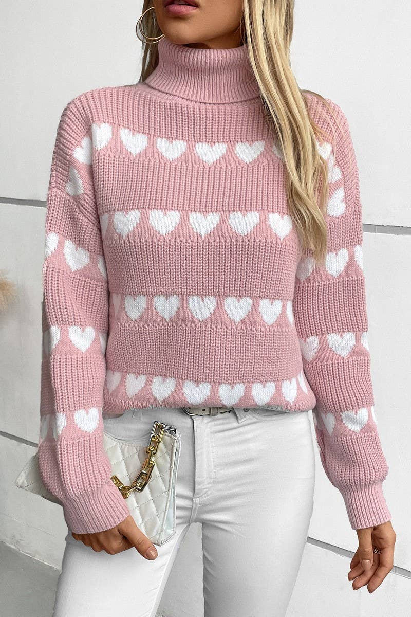 CWOSWL2872_LAPEL HEART PULLOVER LONG SLEEVE KNITTED SWEATER