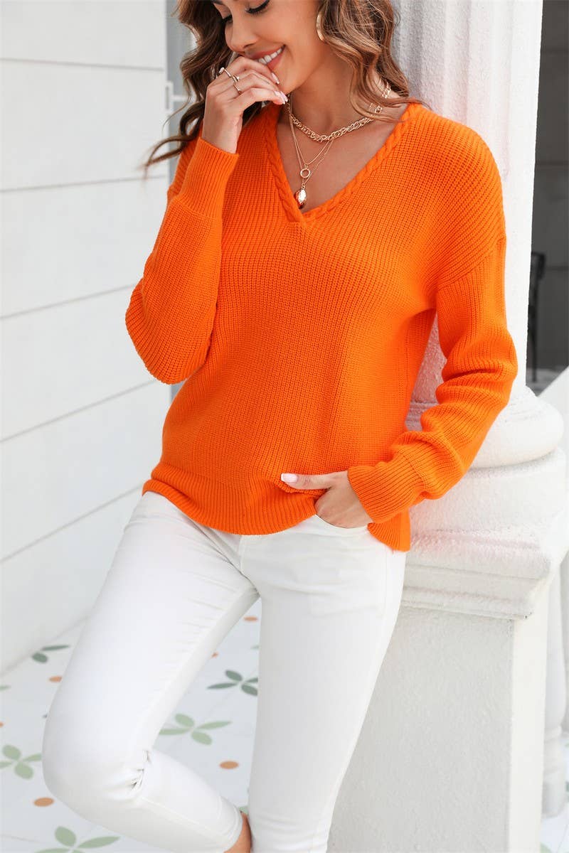 CWOSWL1661_V-neck Long Sleeve Pullover Sweater