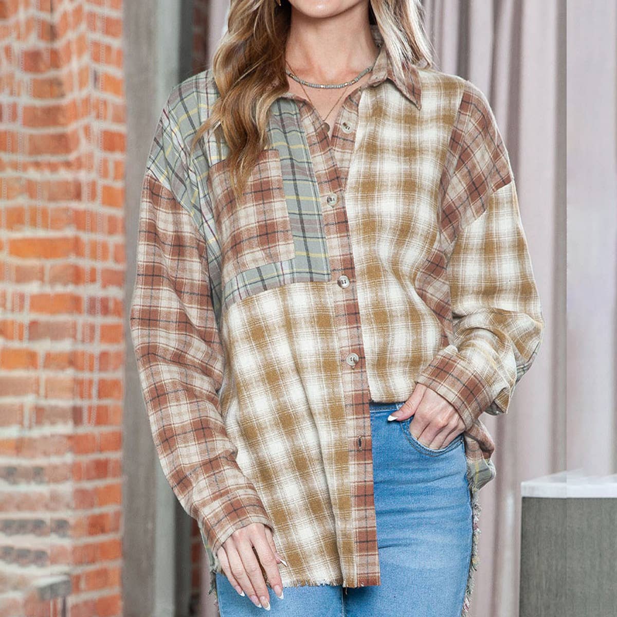 CASUAL PLAID PRINT COLLARED LONG-SLEEVED SHIRT