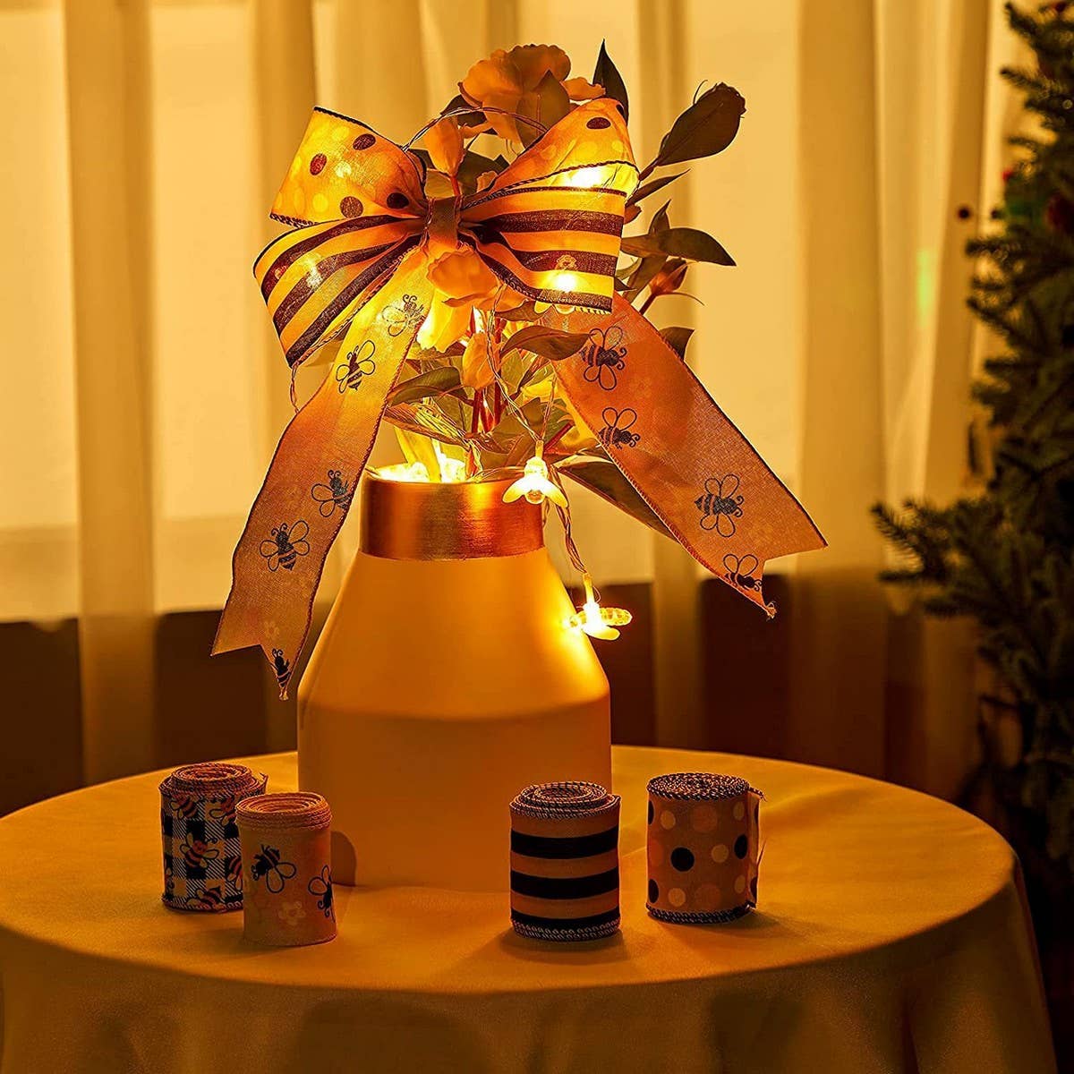CWMM10225_BEE RIBBON SET 4 ROLLS PRINTED BURLAP DIY BOWS