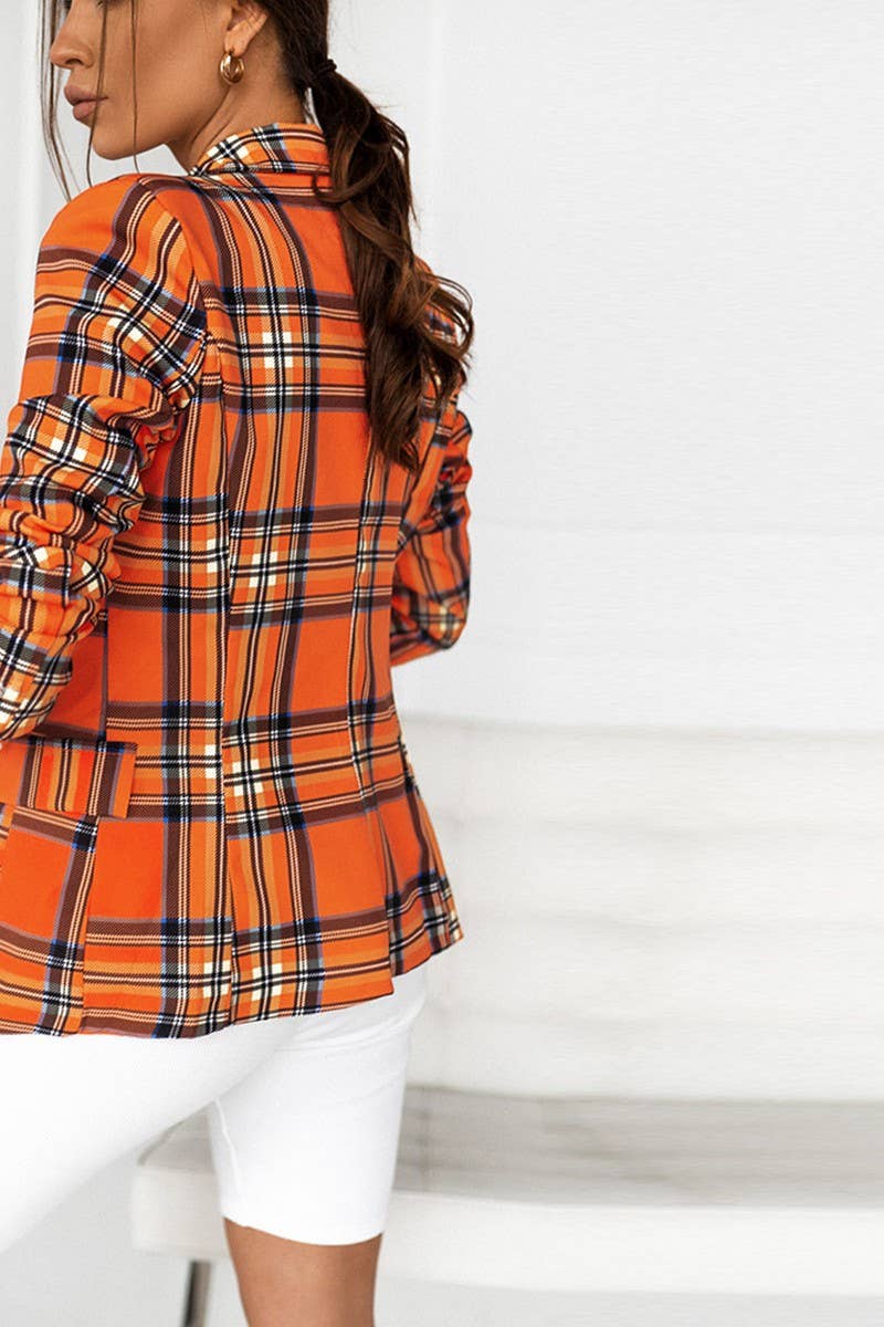 CWOBL0173_SINGLE-BREASTED LAPEL PLAID CASUAL BLAZER