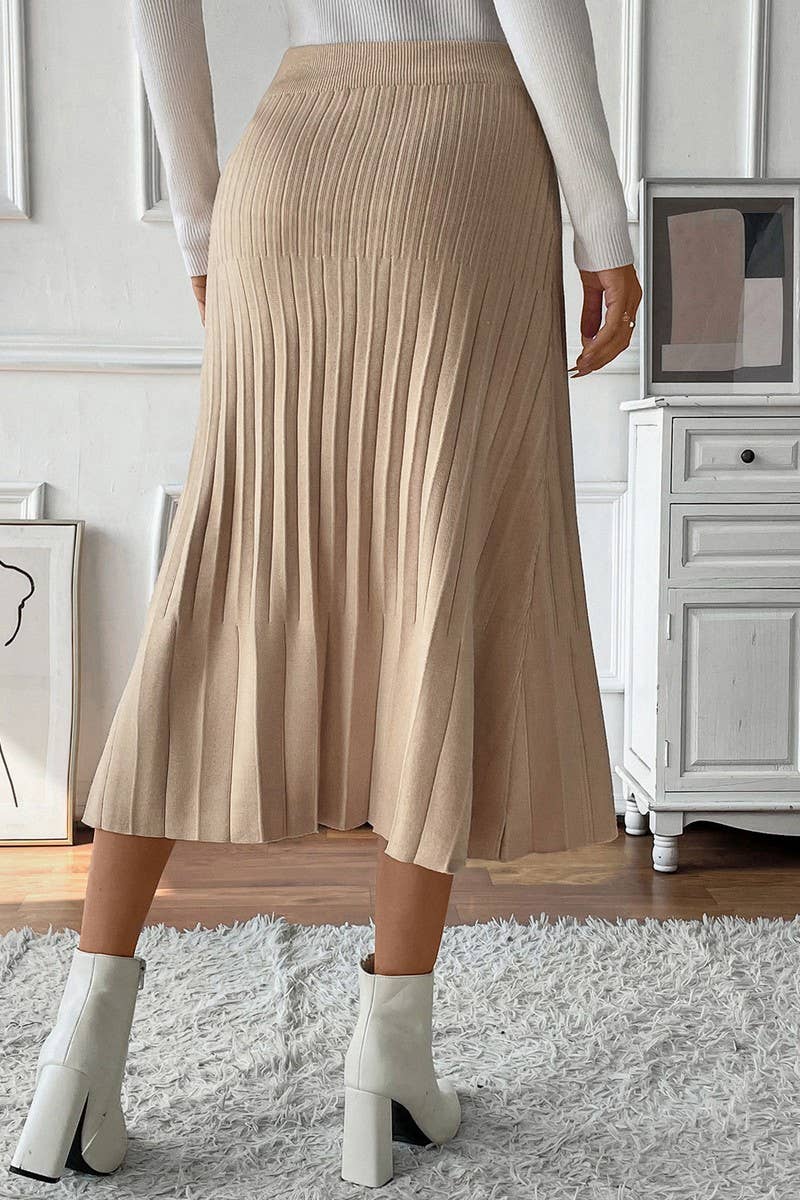 CWBMS0196_SOLID COLOR TEMPERAMENT PLEATED SKIRT