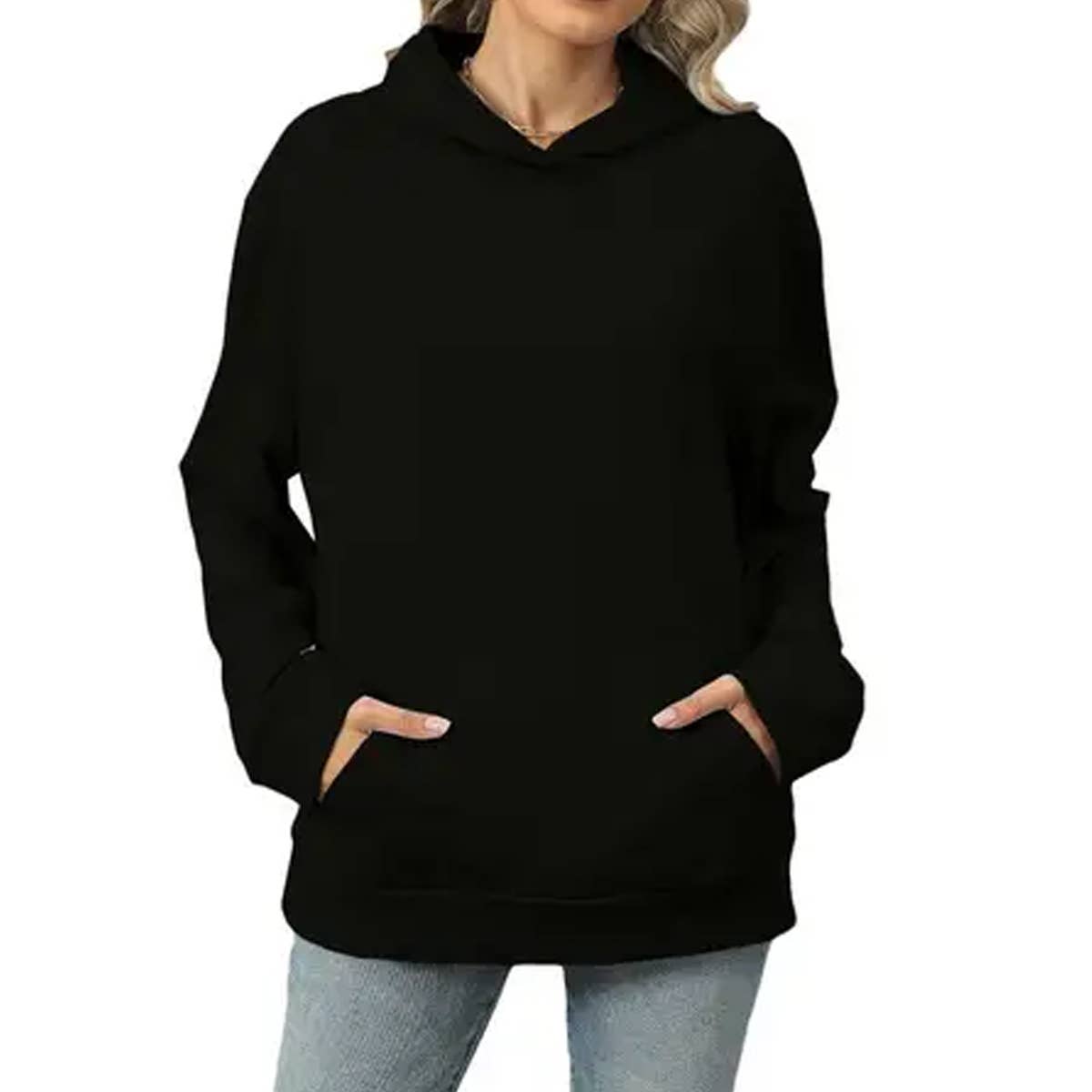 CASUAL HOODED POCKET HOODIE SOLID COLOR TOP