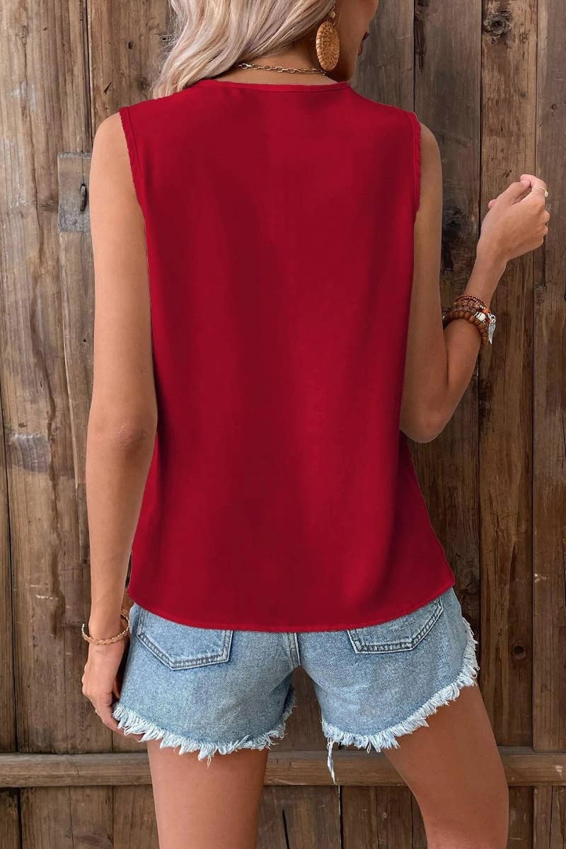 CWTBLSL0248_SUMMER V-NECK LACE SLEEVELESS CASUAL TOP VEST