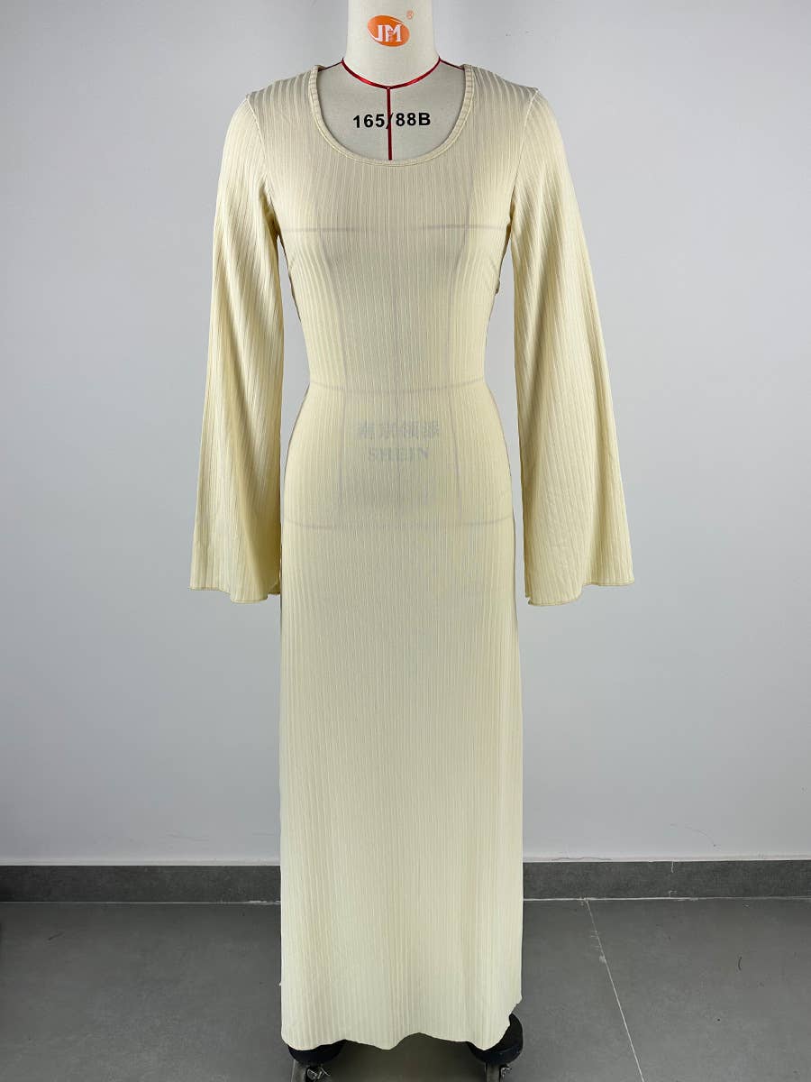 BIG PIT STRIP LONG SLEEVE U-NECK DRESS