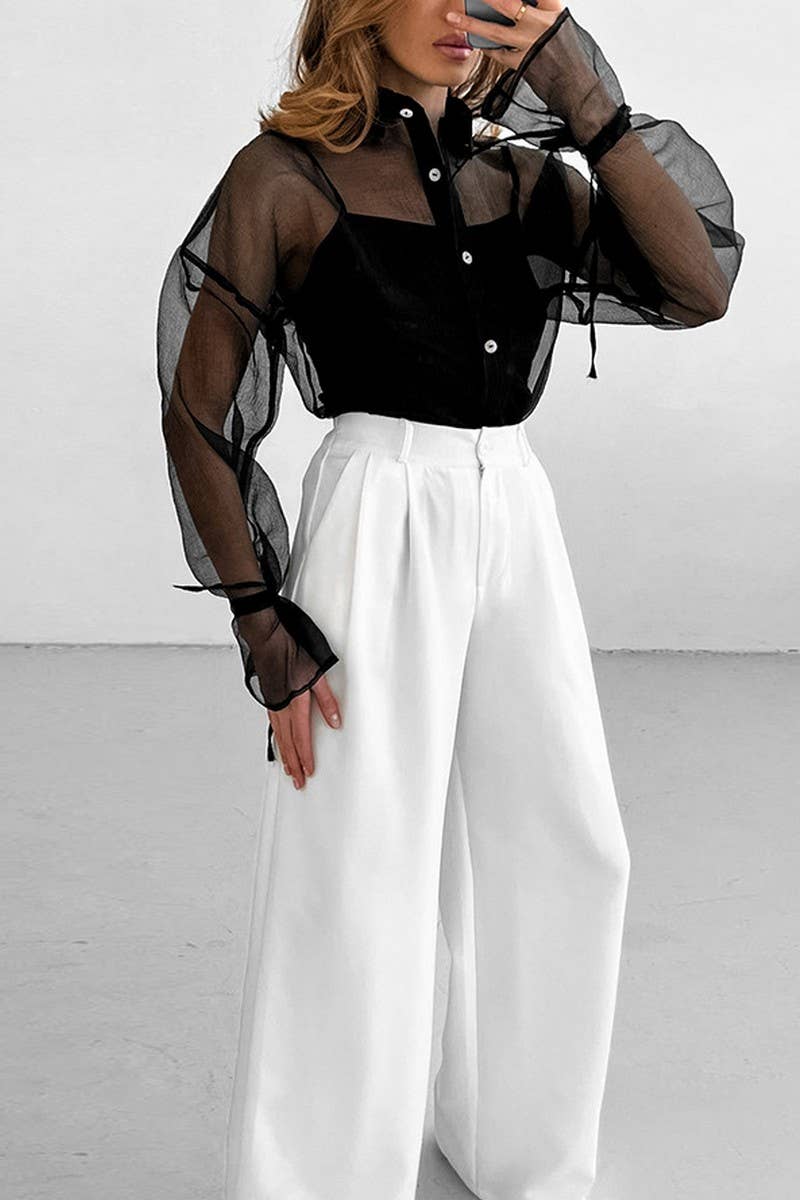 CWTSTL902_SEXY MESH LACE-UP SEE-THROUGH LONG-SLEEVED SHIRT