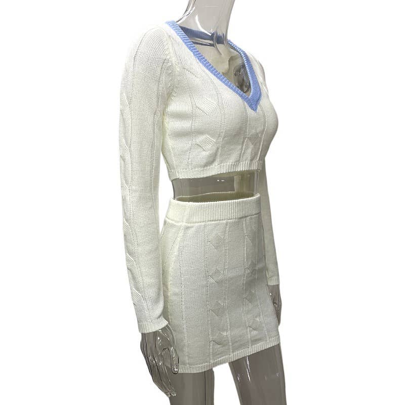 Crop top sweater hip-hugging skirt knitted set
