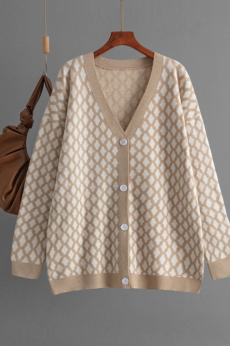 CWOCAL00672_LOOSE CASUAL JACQUARD KNIT CARDIGAN