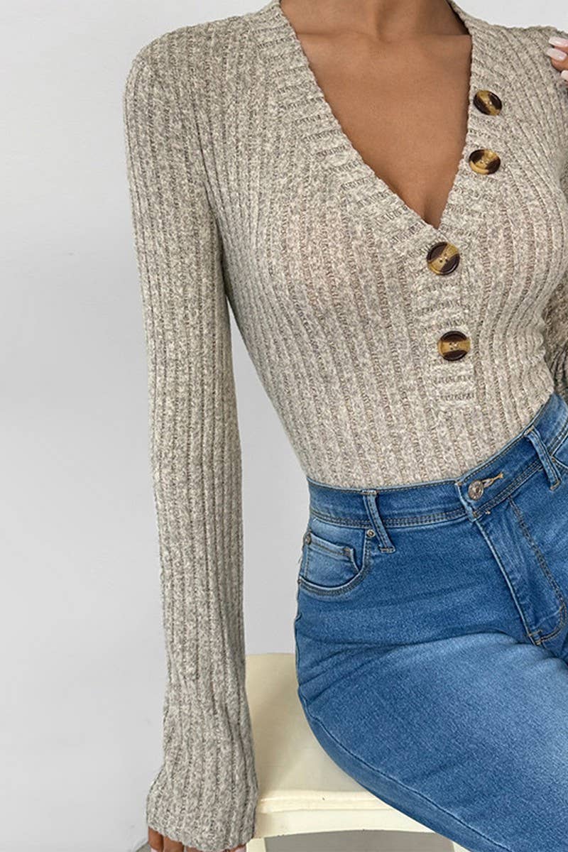 CWSBSL0118_SOLID COLOR LONG SLEEVE STRIPED V-NECK JUMPSUIT