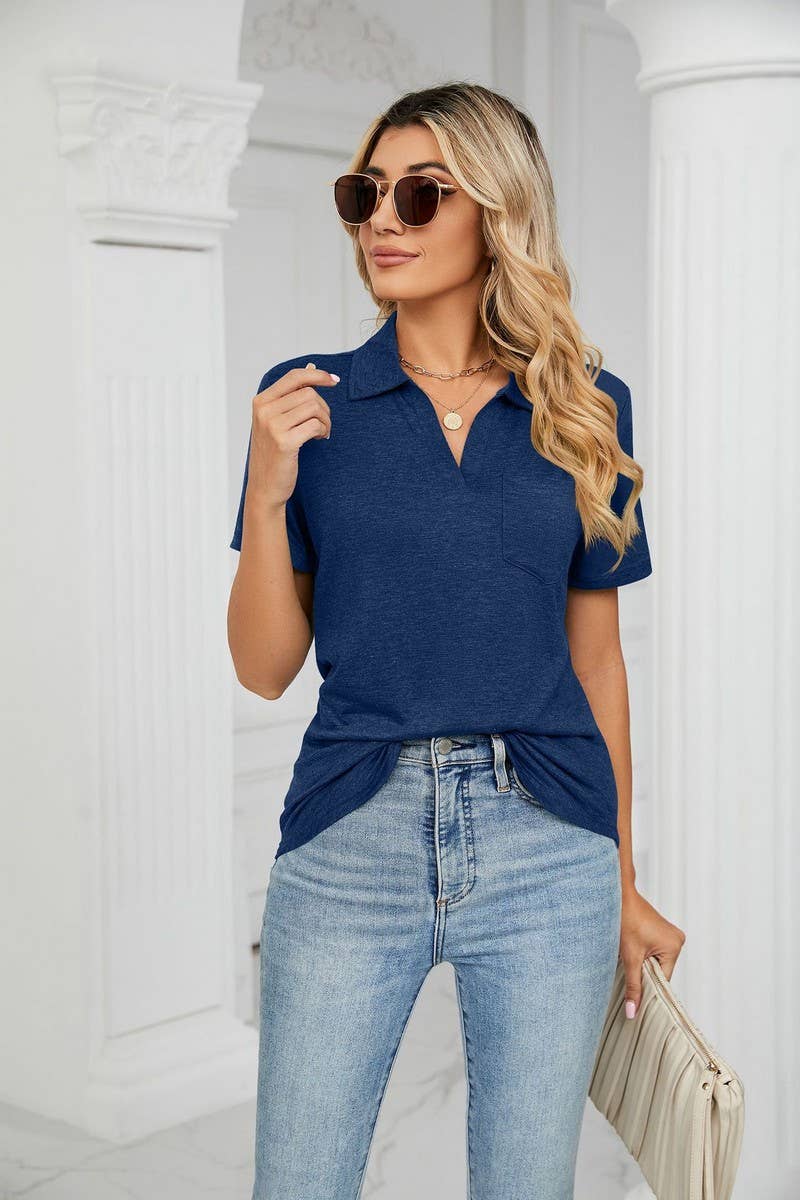 CWTTS0864_V-Neck Short Sleeve Blouse