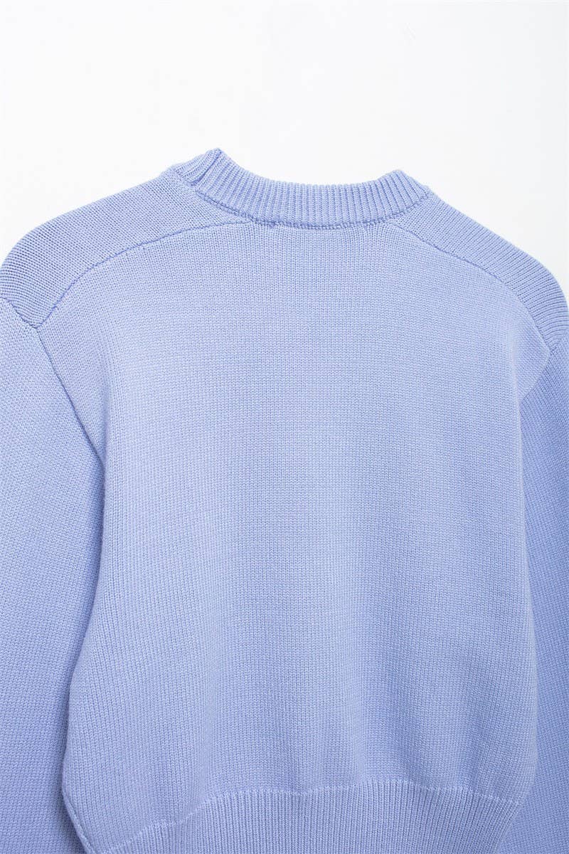 CWOSWL6745_ROUND NECK SOLID COLOR PULLOVER KNITTED SWEATER