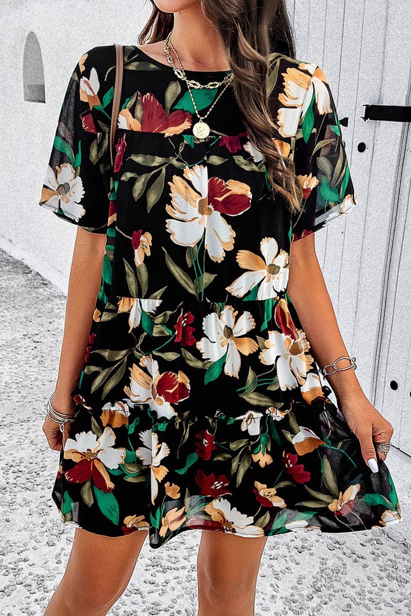 CWDSD7136_2025 LEISURE HOLIDAY PRINT SHORT SLEEVE DRESS