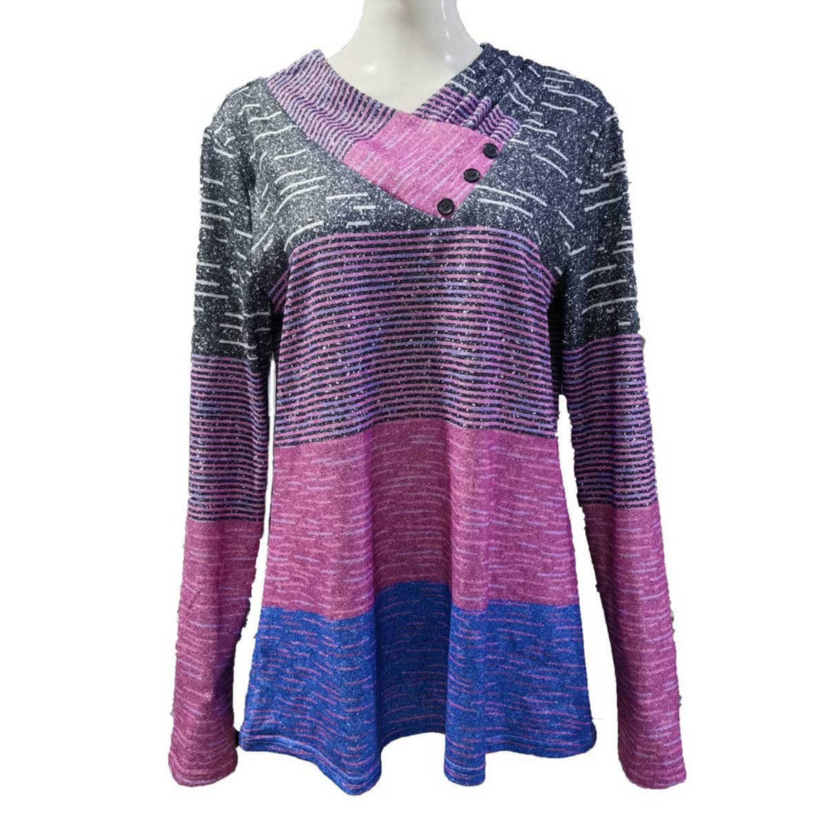 BUTTON-UP V-NECK LONG SLEEVE T-SHIRT TOP